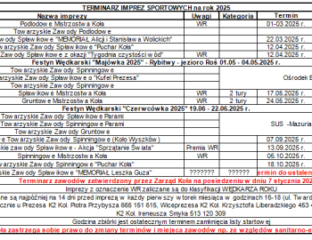 Terminarz zawodów na rok 2025