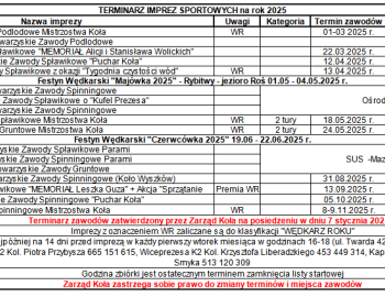 Terminarz zawodów na rok 2025